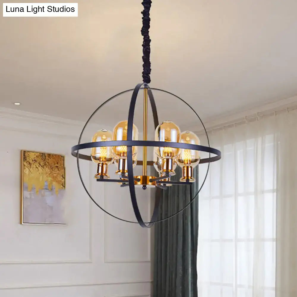 Amber Glass Brass Chandelier