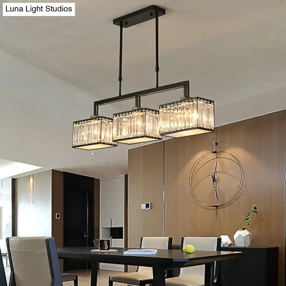 Black Crystal Island Light Sleek Metal Frame