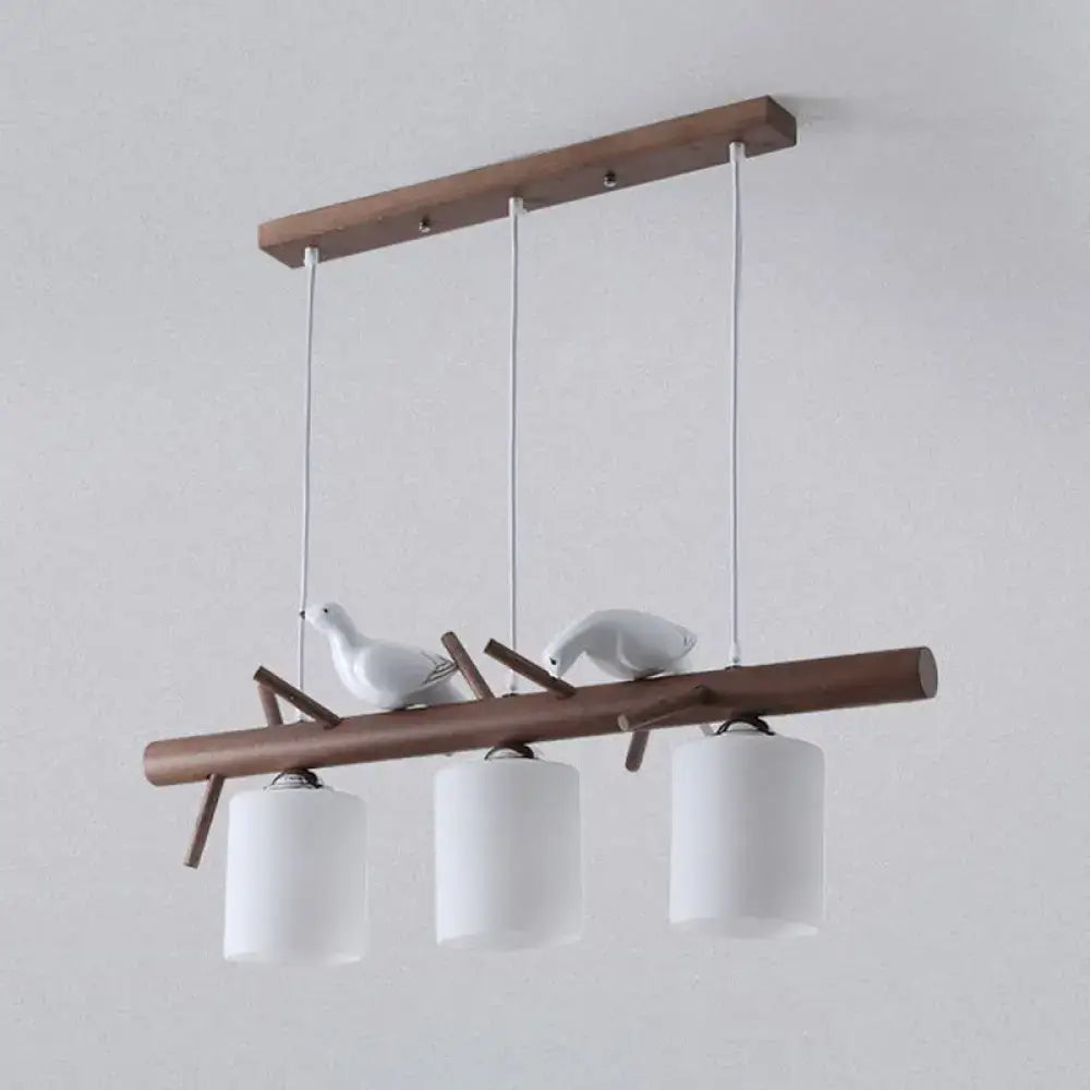 Brown Wood Cylindrical Glass Island Pendant