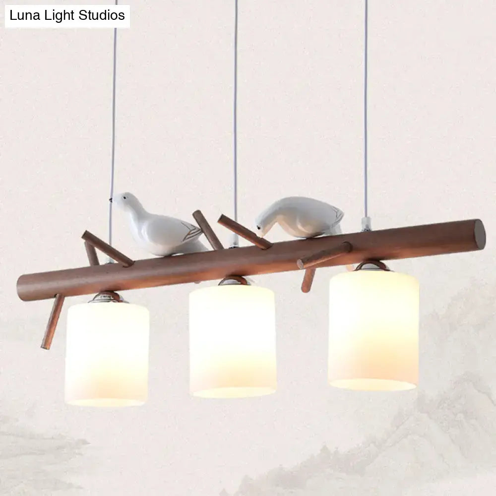 Brown Wood Cylindrical Glass Island Pendant