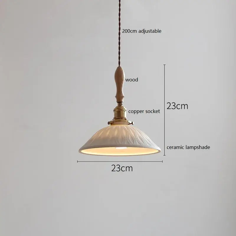 Vintage cream ceramic led pendant lamp kitchen ribbed glass shade