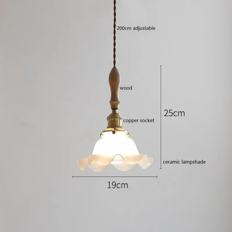 Vintage cream ceramic led pendant lamp kitchen ribbed glass shade