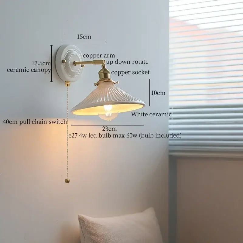 White and gold copper ceramic led wall lamp for living room