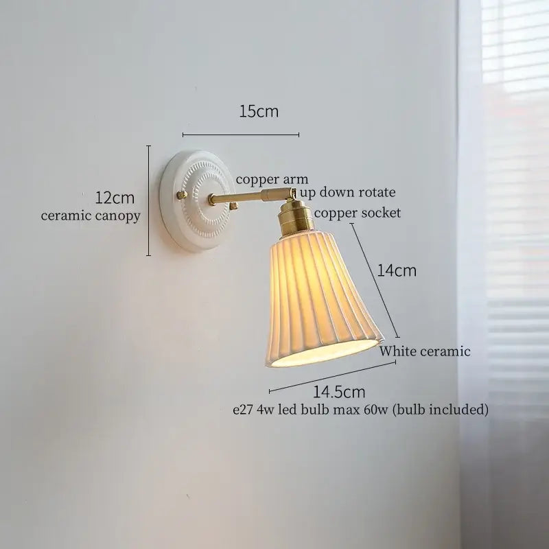 White and gold copper ceramic led wall lamp for living room