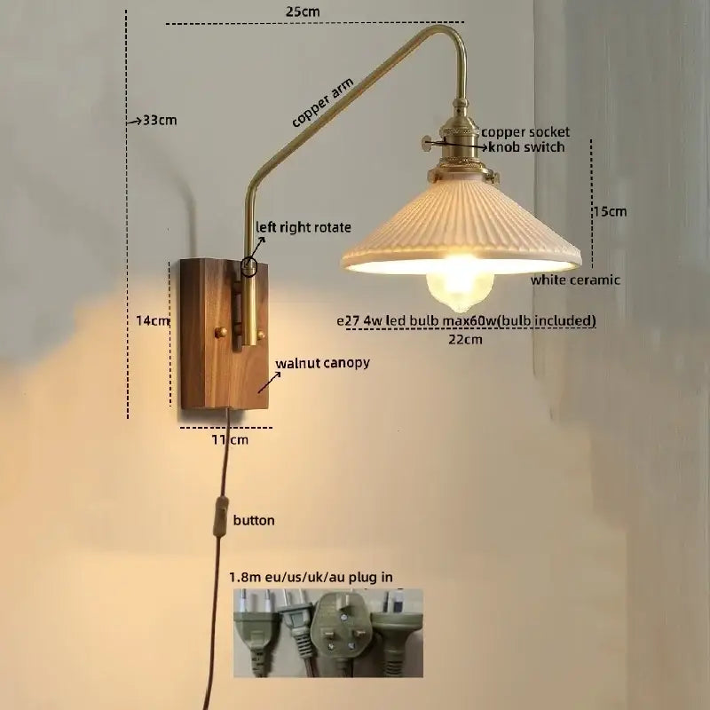Copper Ceramic Wall Lamp with LED Lighting