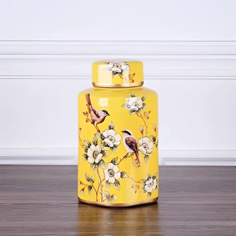 Yellow Floral Ceramic Jar