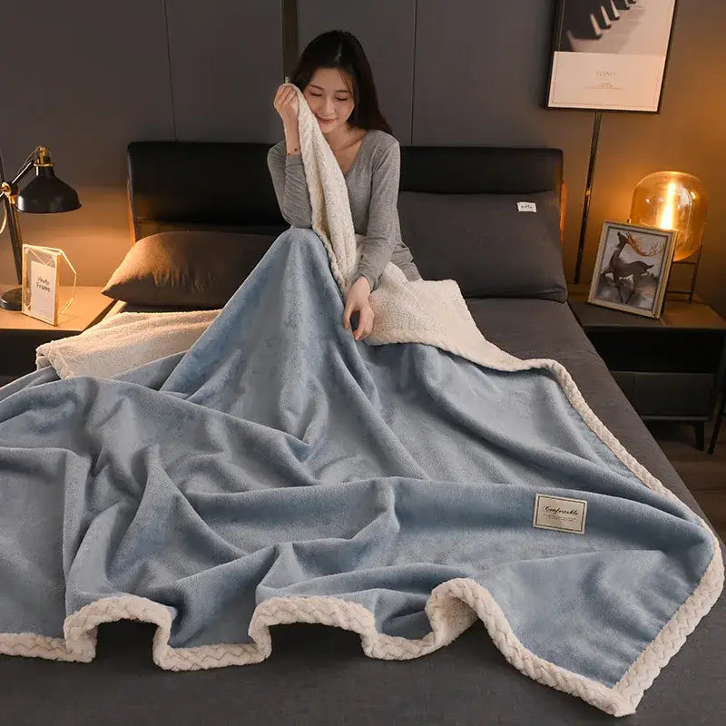 Gray White Plush Blanket
