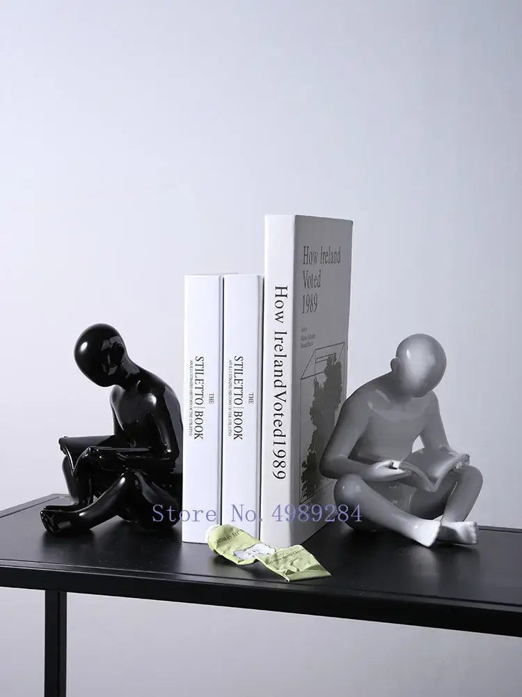 Black Ceramic Reading Figurine