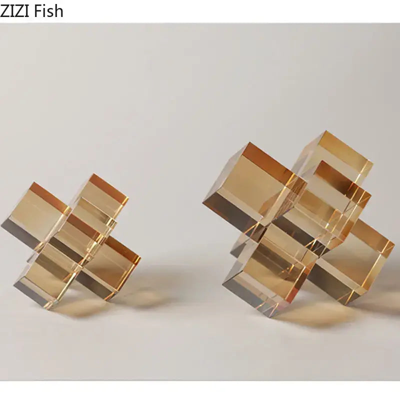 Black Geometric Glass Sculpture with Interlocking Design