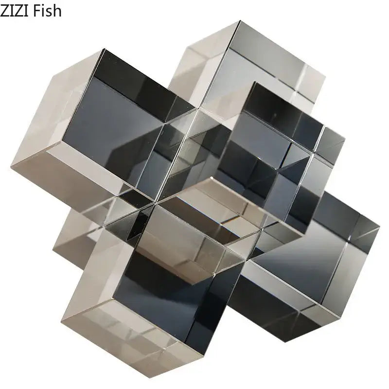 Black Geometric Glass Sculpture with Interlocking Design
