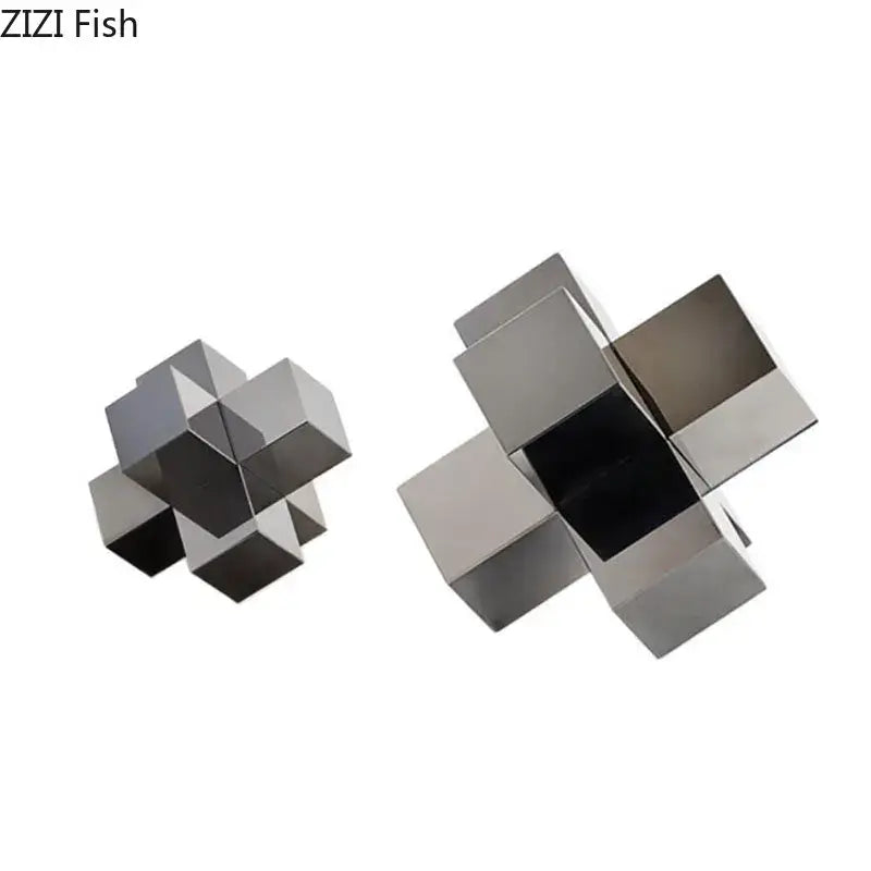 Black Geometric Glass Sculpture with Interlocking Design