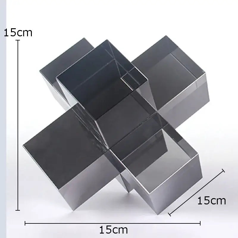Black Geometric Glass Sculpture with Interlocking Design