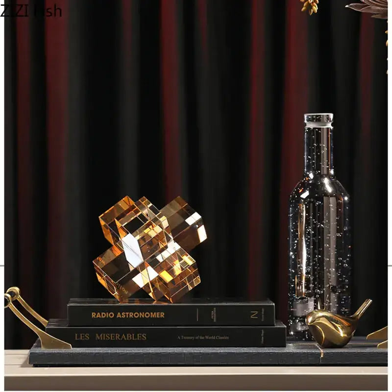 Black Geometric Glass Sculpture with Interlocking Design