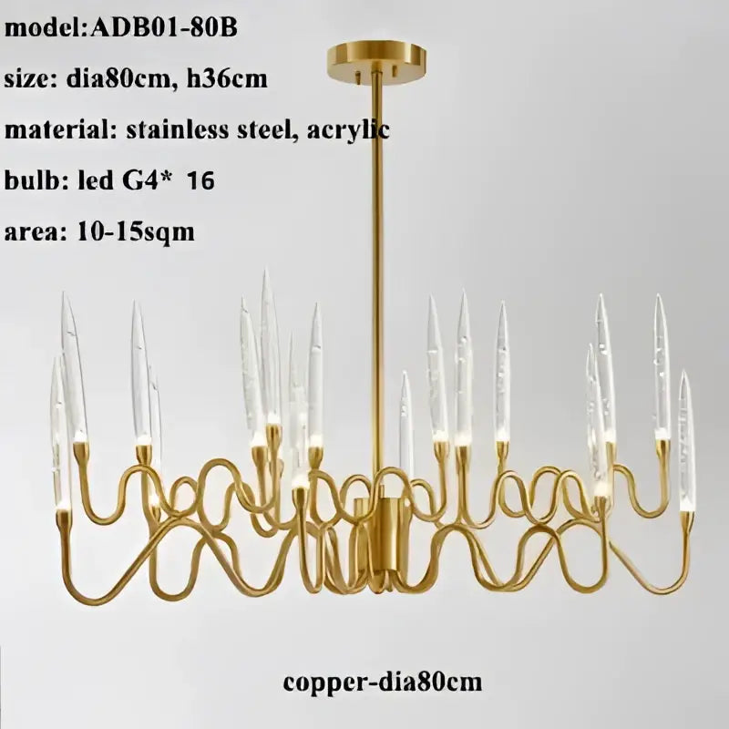 Gold Branch Chandelier with Acrylic Lampshade