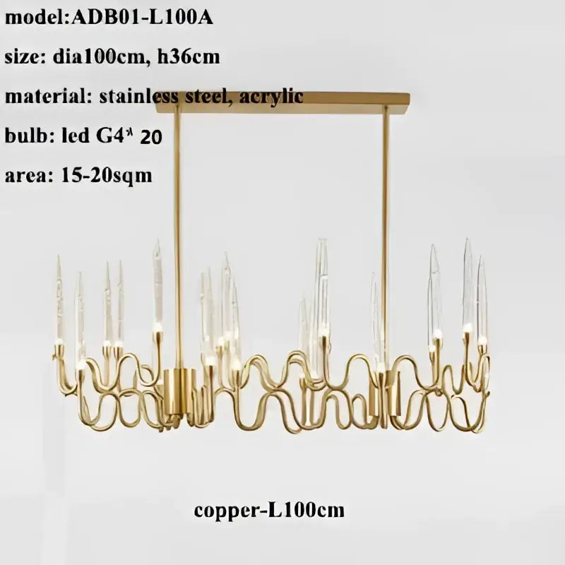 Gold Branch Chandelier with Acrylic Lampshade