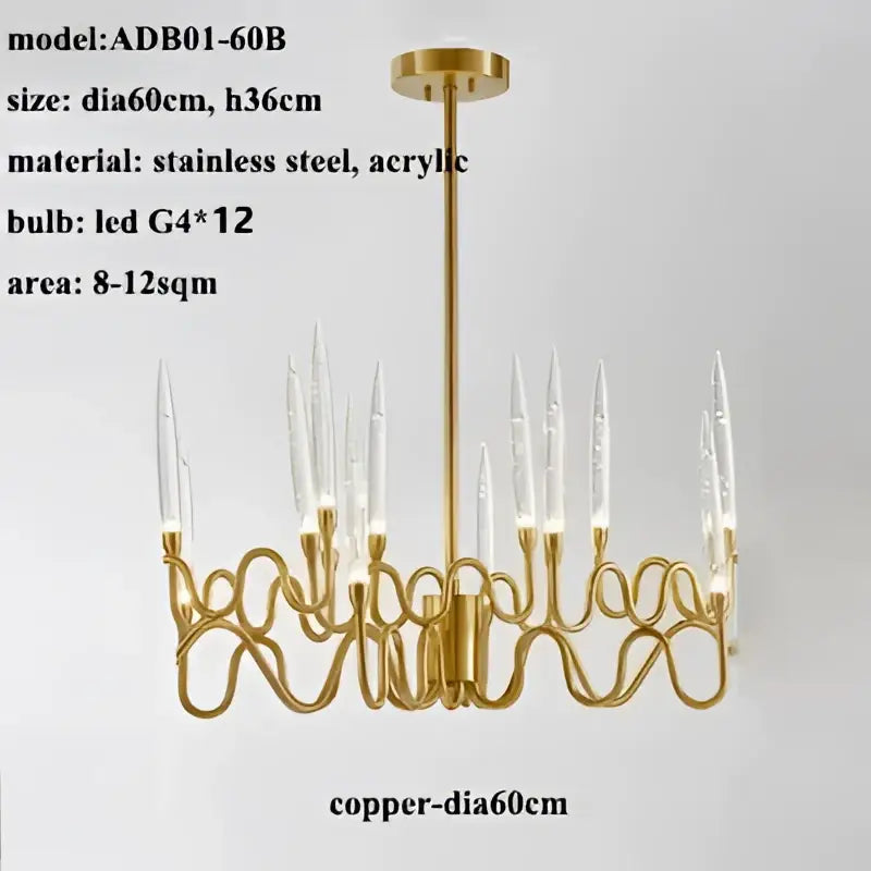 Gold Branch Chandelier with Acrylic Lampshade