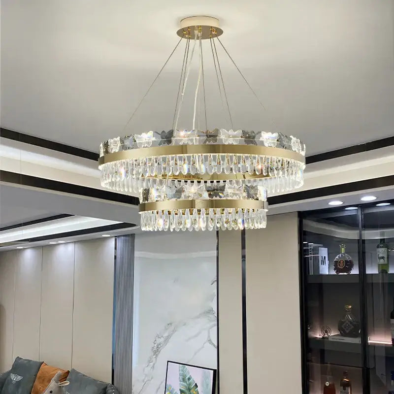 Gold Butterfly Chandelier with Layered Crystal Design