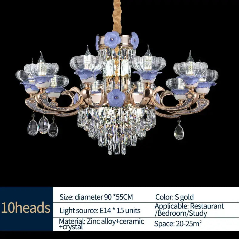 Gold Blue Candle Chandelier