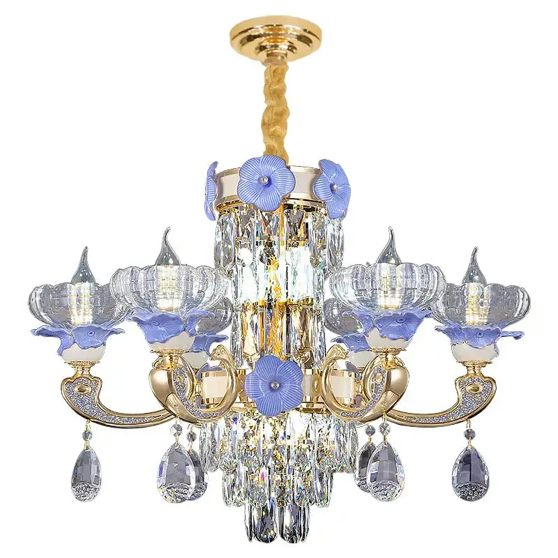Gold Blue Candle Chandelier