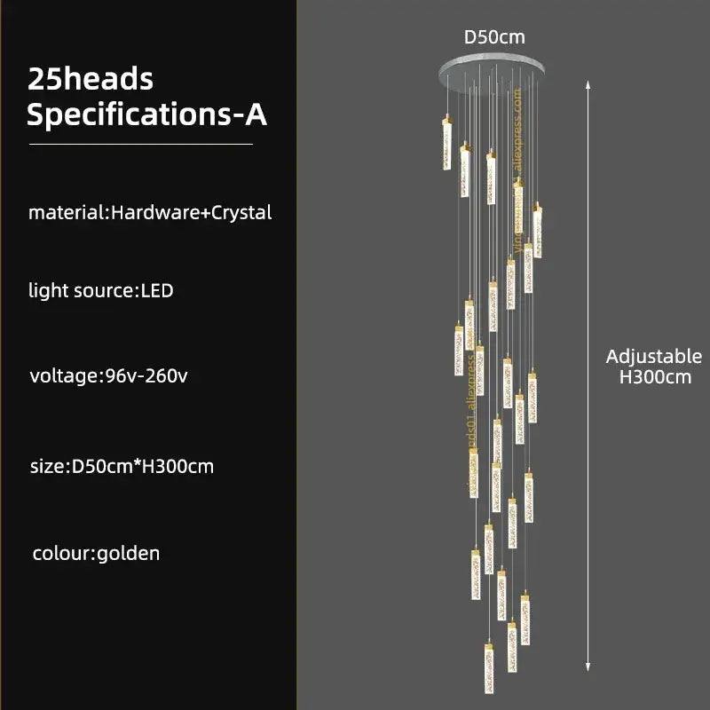 Gold Crystal Nordic Staircase Light