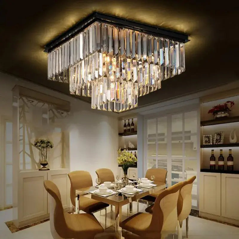 Black Crystal Chrome-Body 95cm Ceiling Chandelier