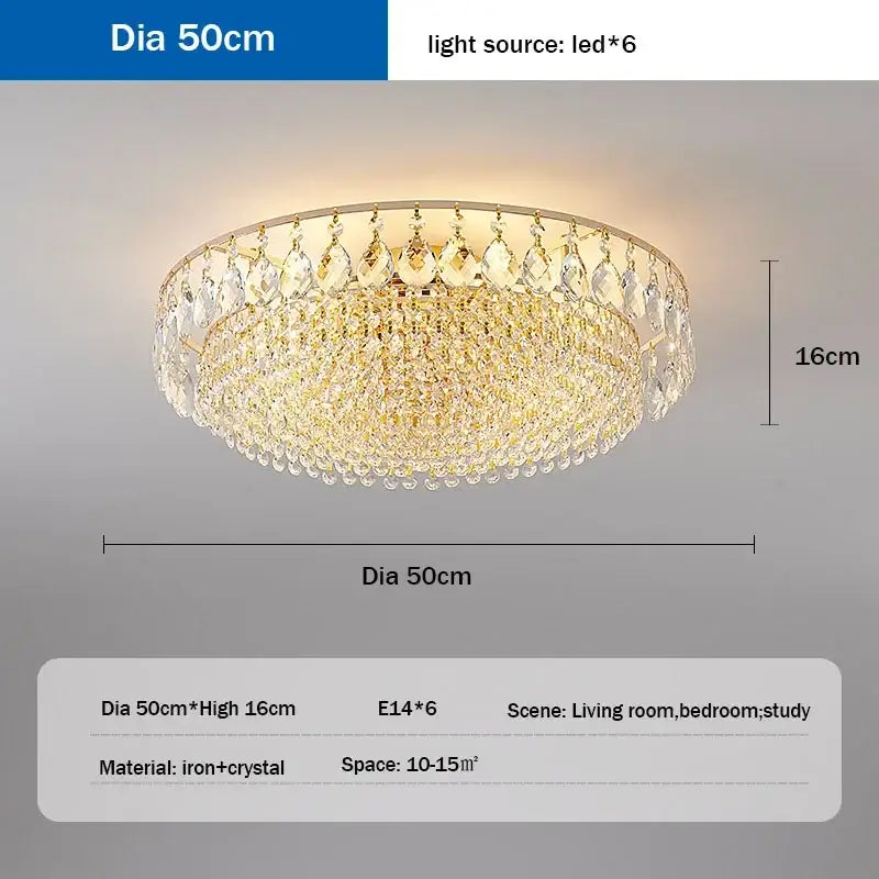 Gold Round Crystal Ceiling Light