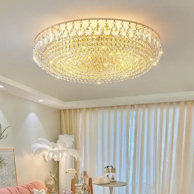 Gold Round Crystal Ceiling Light