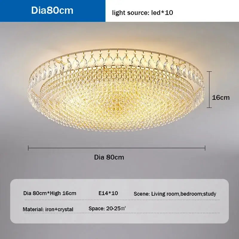 Gold Round Crystal Ceiling Light