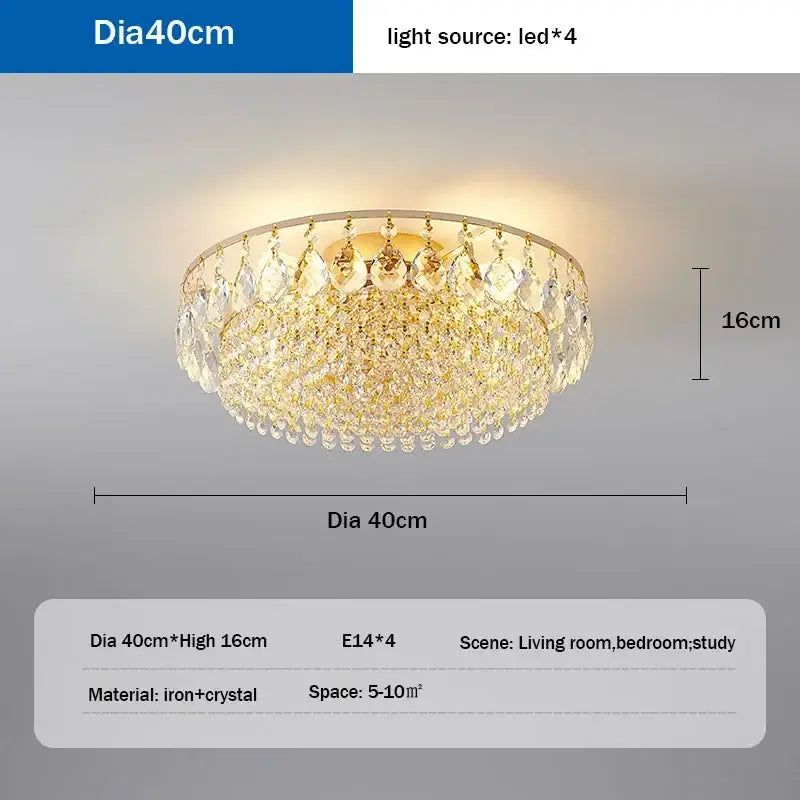 Gold Round Crystal Ceiling Light
