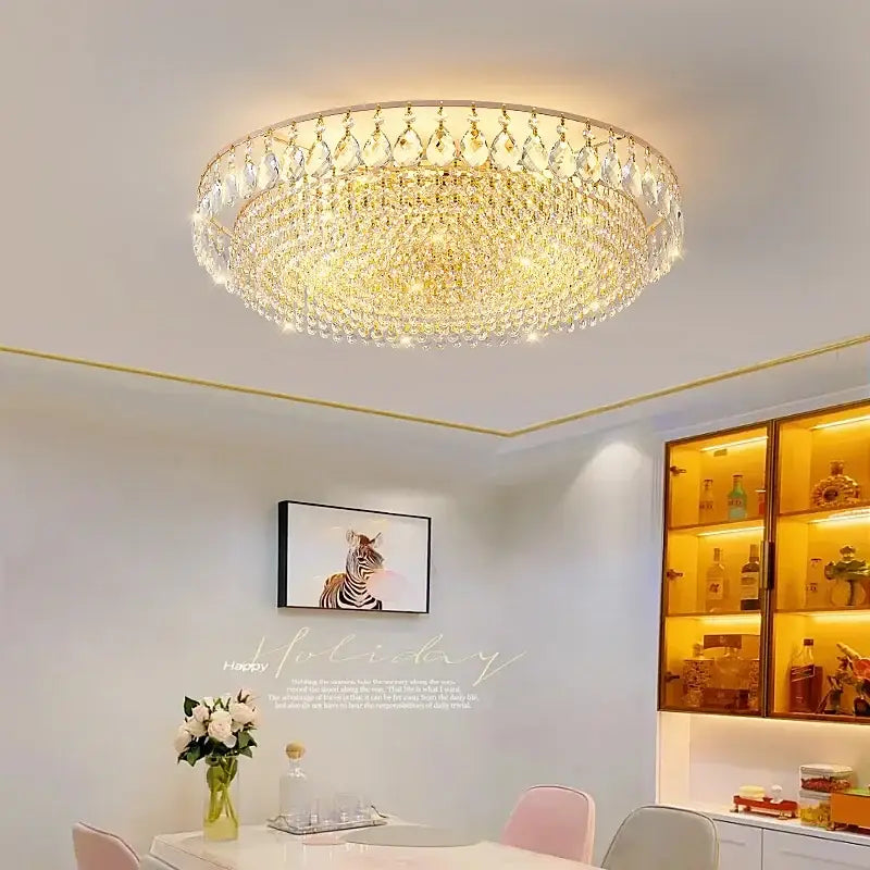 Gold Round Crystal Ceiling Light