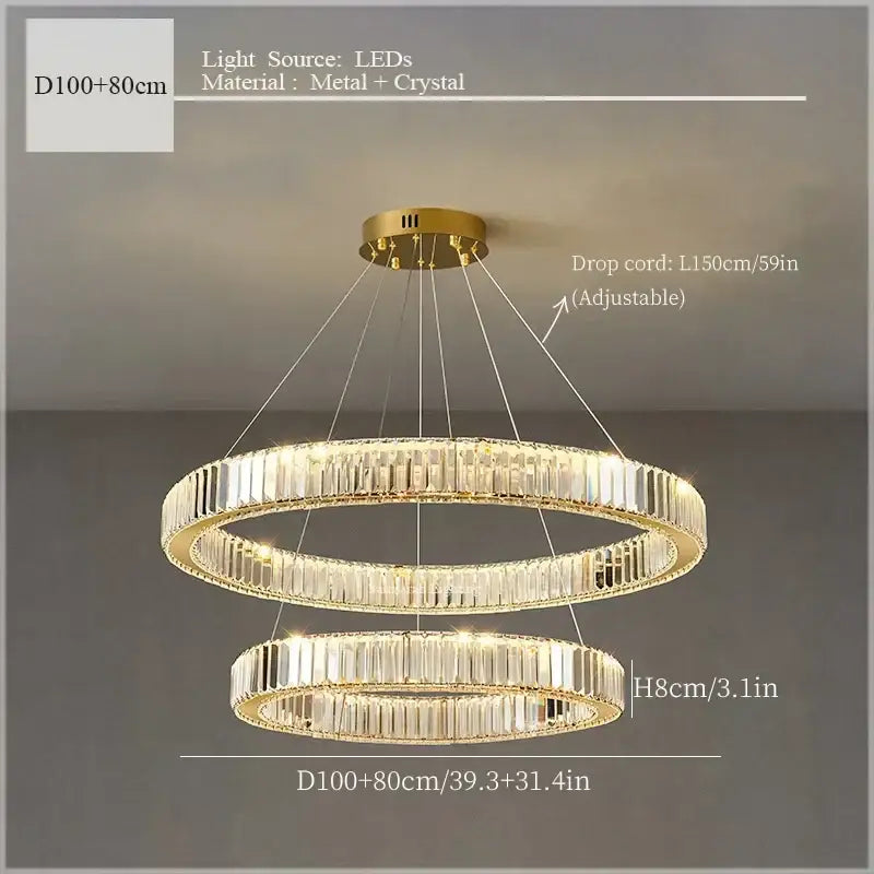 Crystal Double Ring 120cm Chandelier