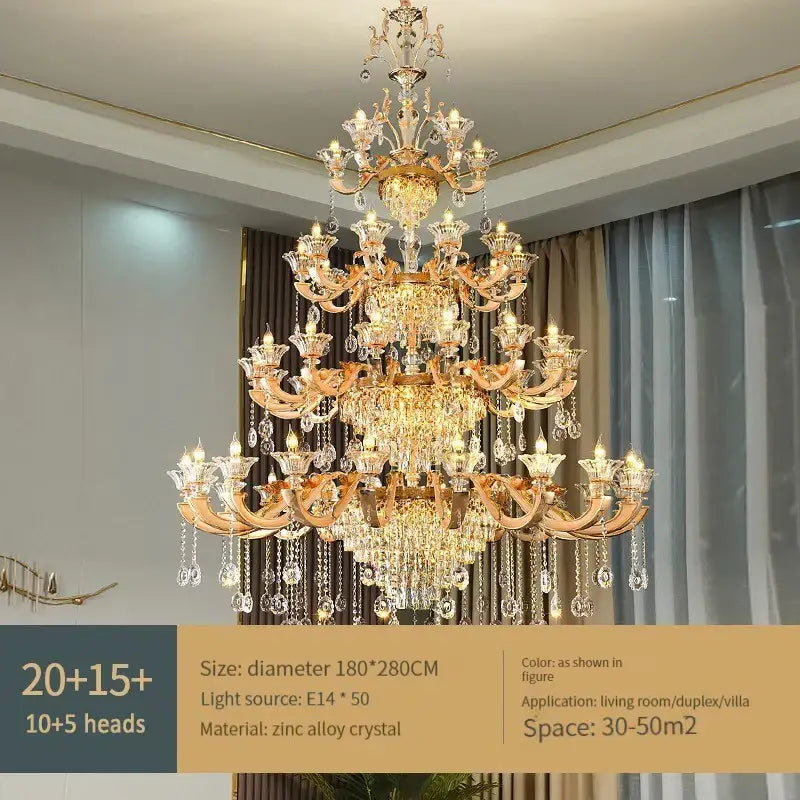 Gold Crystal 50-Head Chandelier Light