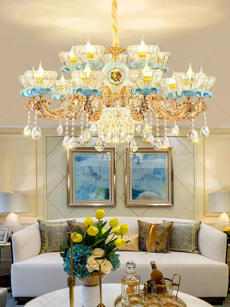 Gold Crystal Chandelier Light 18-Head Design