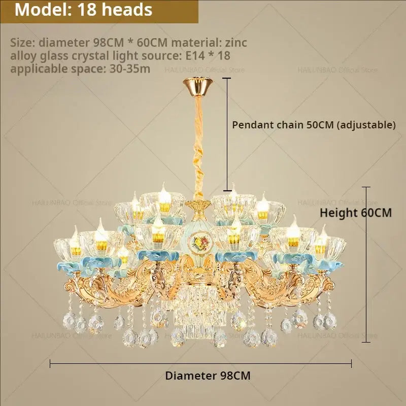 Gold Crystal Chandelier Light 18-Head Design