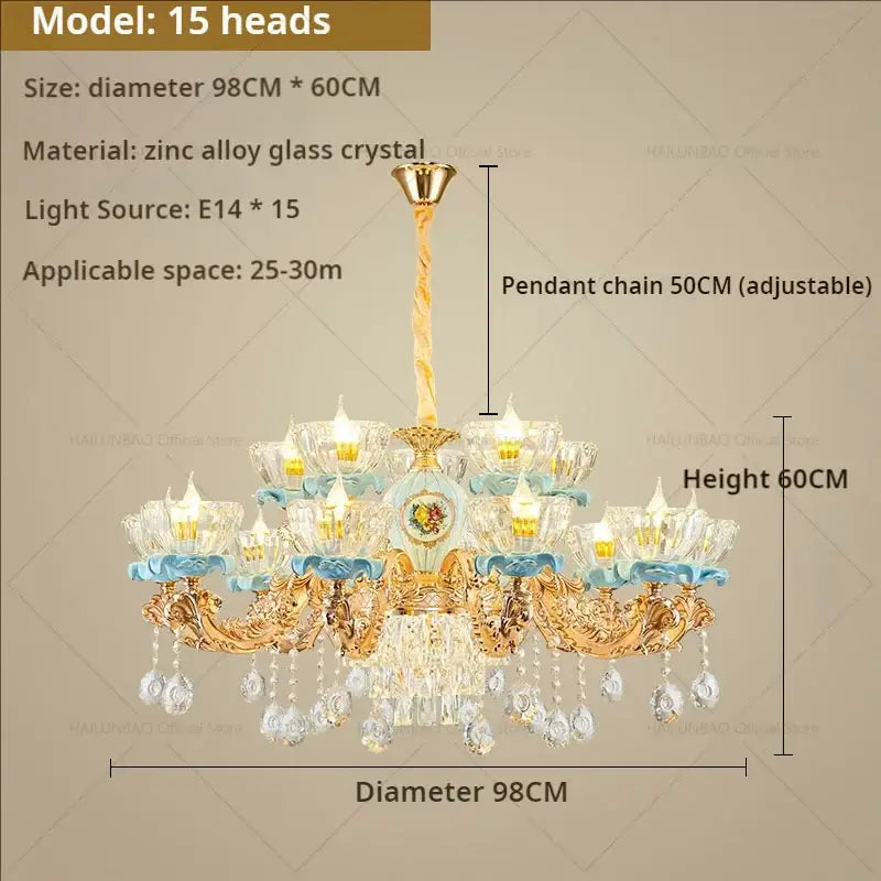 Gold Crystal Chandelier Light 18-Head Design