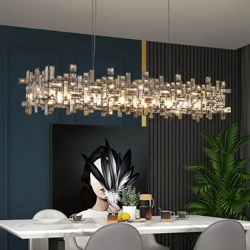 Gold Crystal Chandelier Light Titanium Finish