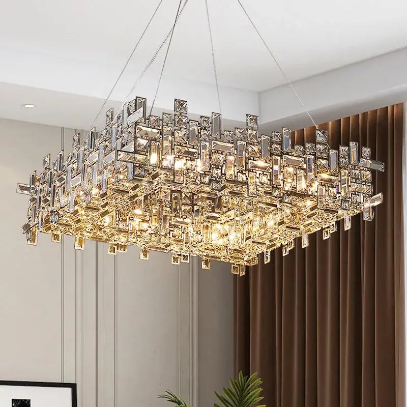 Gold Crystal Chandelier Light Titanium Finish