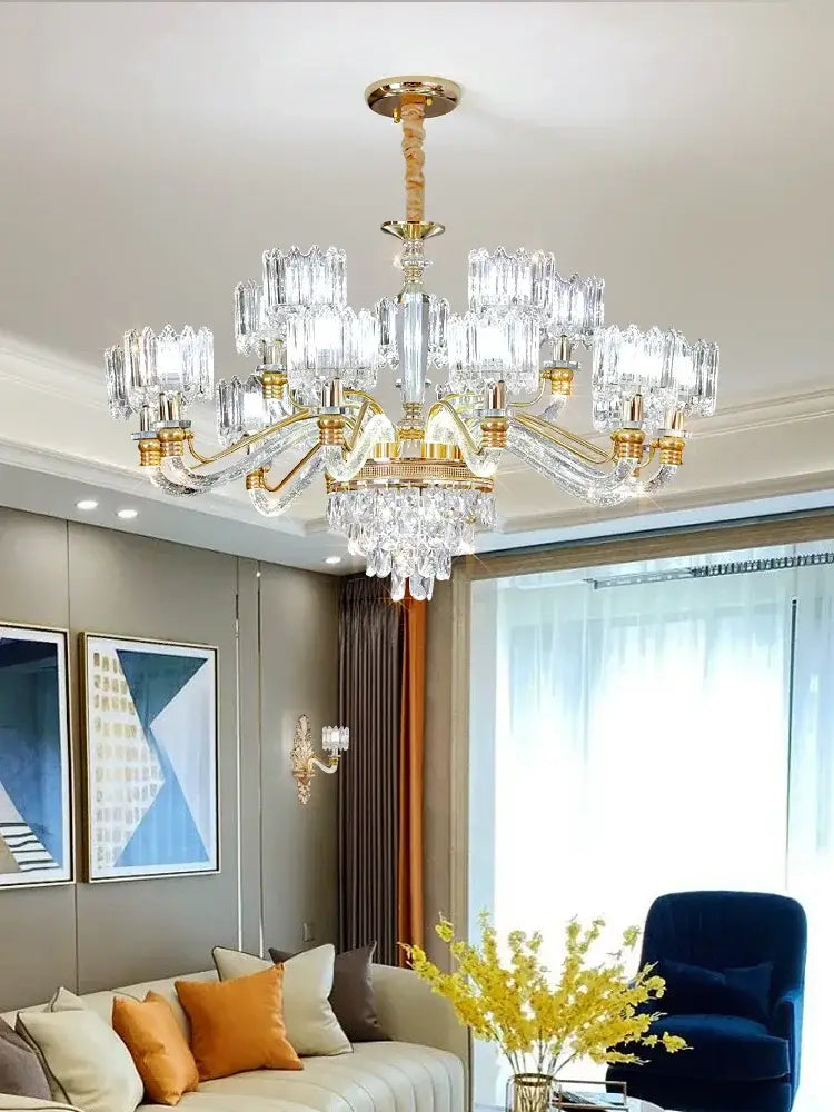 Gold Crystal Chandelier 15-Head Design
