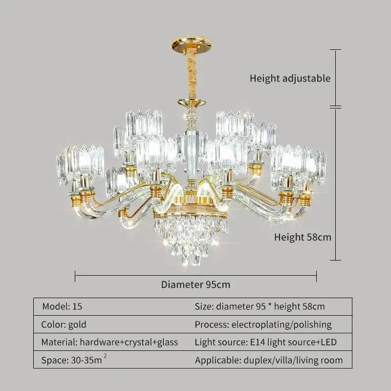 Gold Crystal Chandelier 15-Head Design