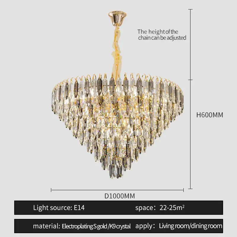 Gold Crystal Chandelier K9 Adjustable Line