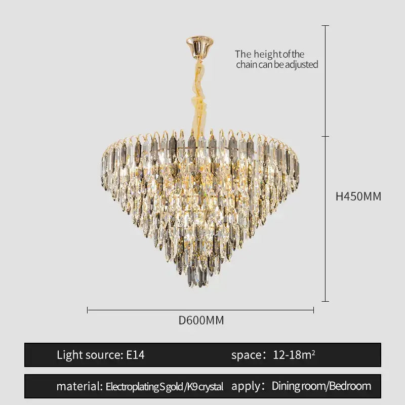 Gold Crystal Chandelier K9 Adjustable Line