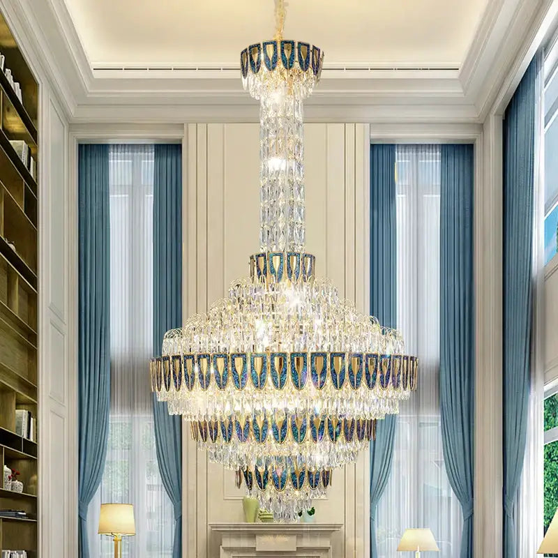 Blue Crystal Iridescent 150cm Chandelier