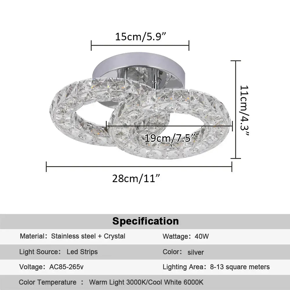 Chrome Crystal 40cm LED Ceiling Light