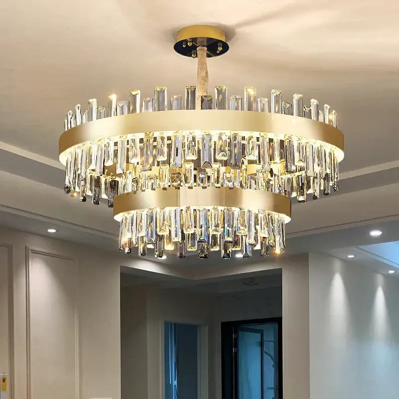 Gold Tiered Crystal 2-Layer 95cm Chandelier