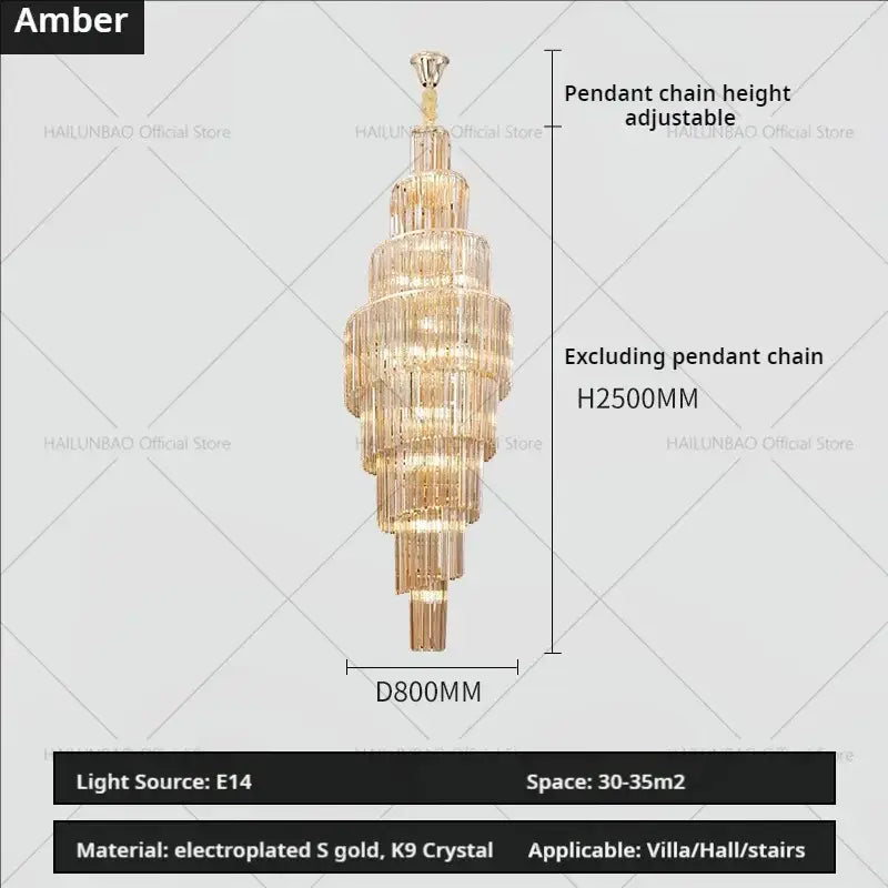 Gold Crystal Spacious-Room Amber Chandelier