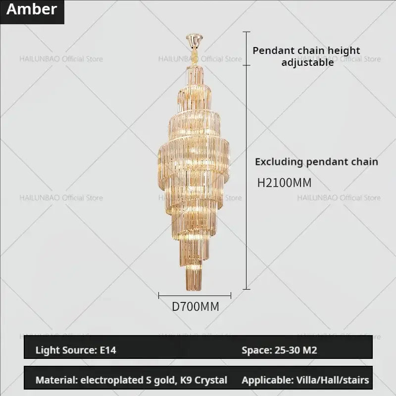 Gold Crystal Spacious-Room Amber Chandelier