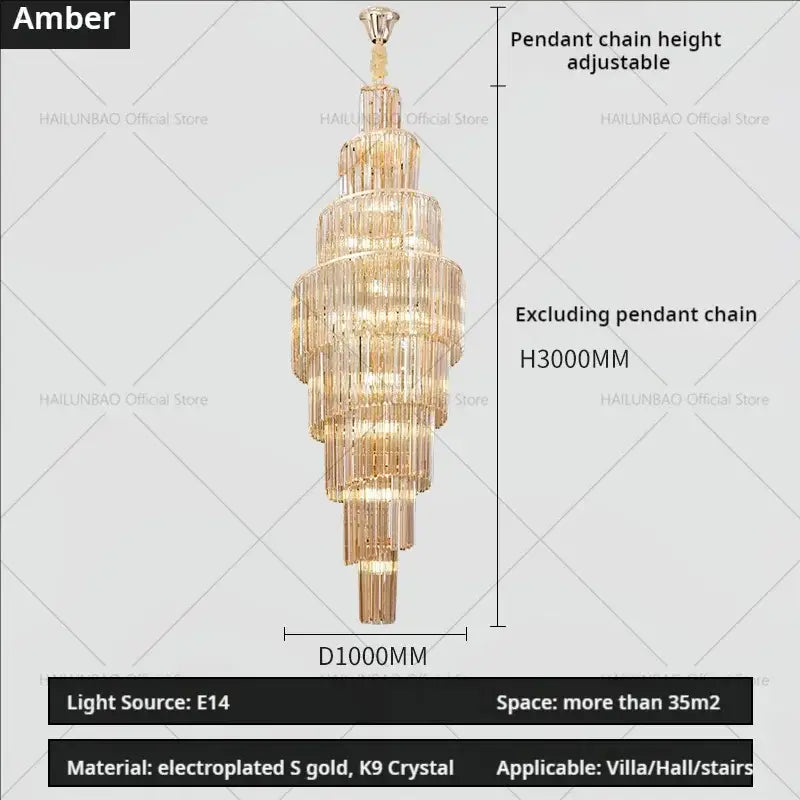 Gold Crystal Spacious-Room Amber Chandelier