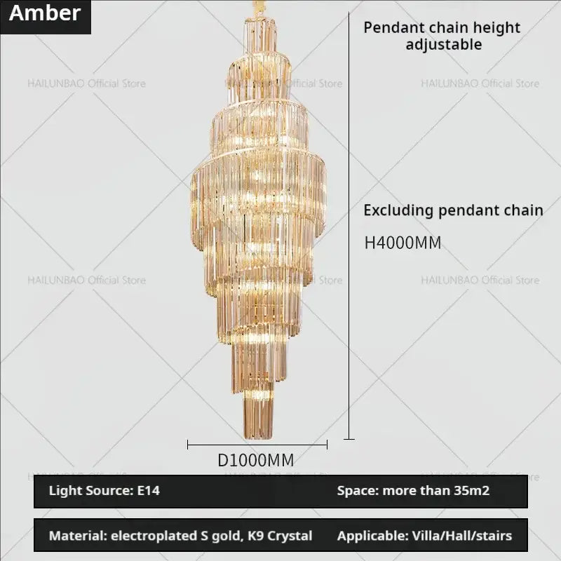 Gold Crystal Spacious-Room Amber Chandelier