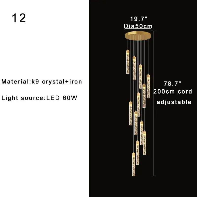 Gold Crystal Dimmable Foyer Chandelier Light