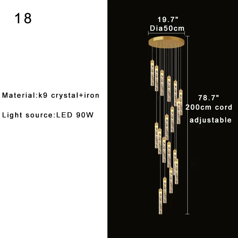 Gold Crystal Dimmable Foyer Chandelier Light